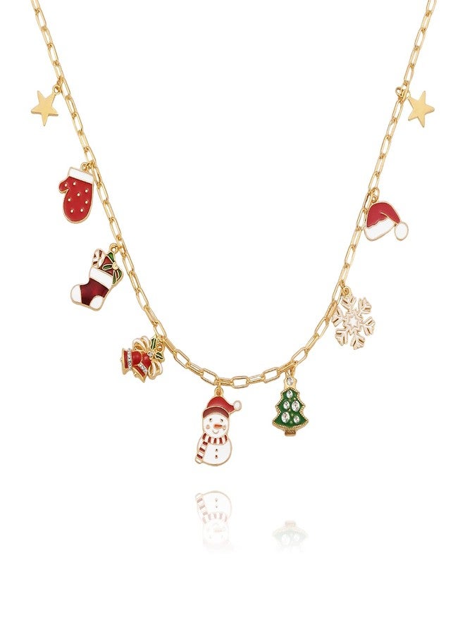 Xeyau Christmas Charm Necklace for Women - Dainty Gold Paper Clip Necklace with Snowman, Santa, Snowflake, Elk Bell, Gingerbread Man Charms - Christmas Accessory Jewelry (Gold) - Image 1